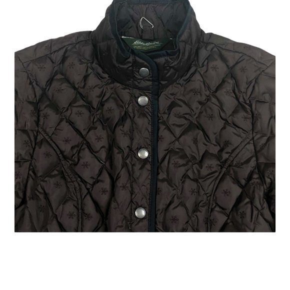 Eddie Bauer Womens Quilted Goose Down Jacket Size M Snap Closure Brown EB 650 - Picture 7 of 9